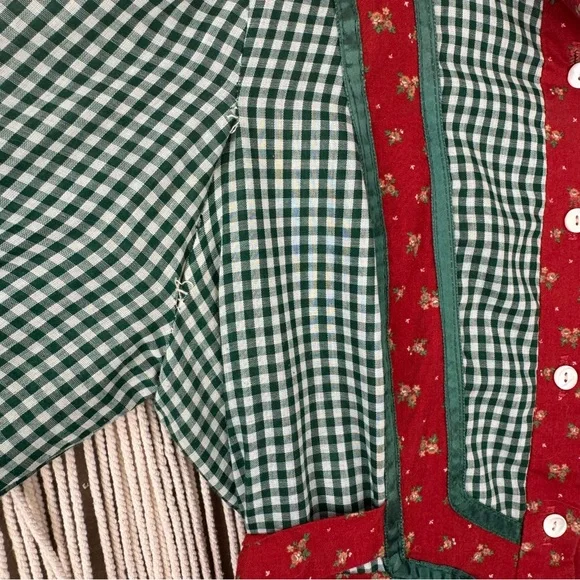 Vintage Gunne Sax Prairie dress Red Green Gingham Floral - Picture 11 of 13